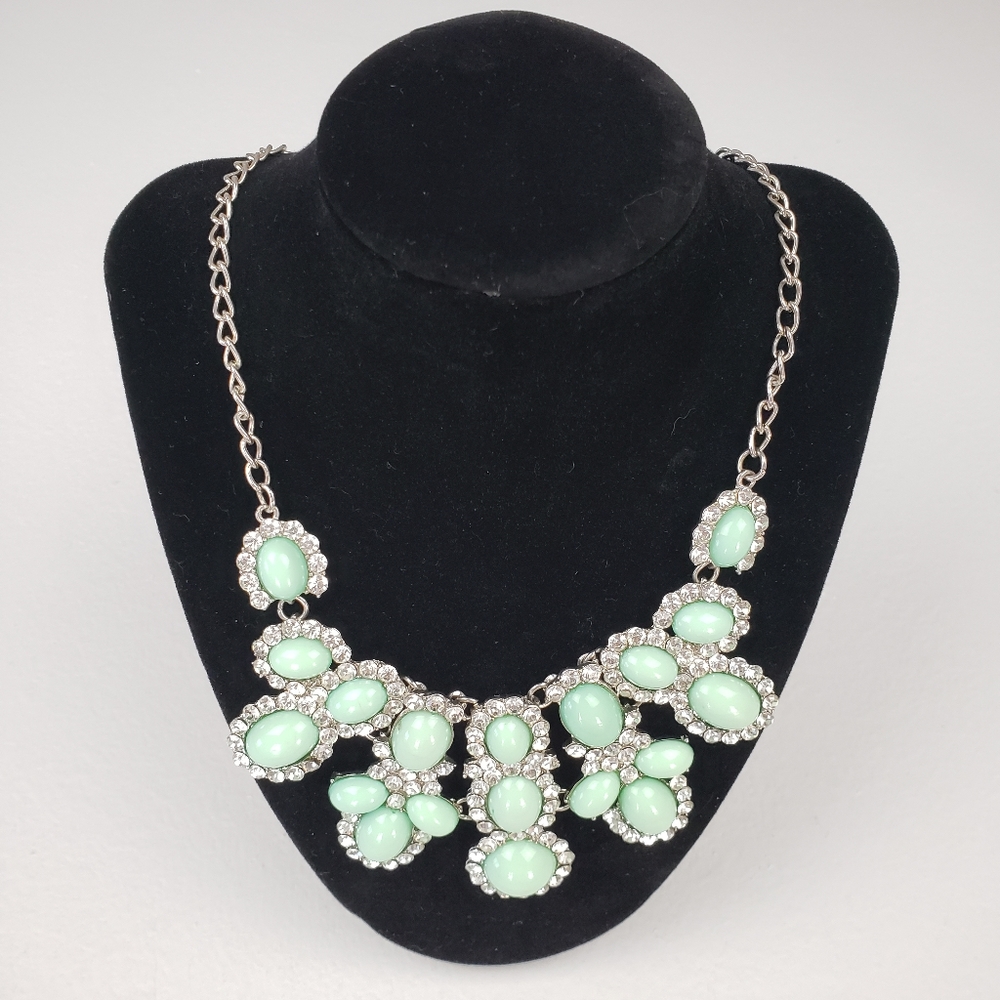 Aqua & Clear Stones Silvertone Bib Necklace - Picture 4 of 12